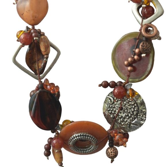 Chicos Necklace Mixed Media Beads Multicolor 40 in Brown Copper Silver Orange - Picture 7 of 12